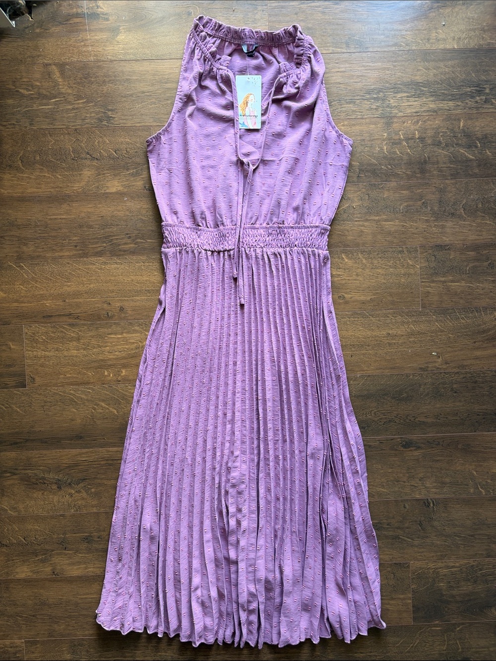 Sleeveless Lavender Pleated Maxi Dress with Smocked Waist